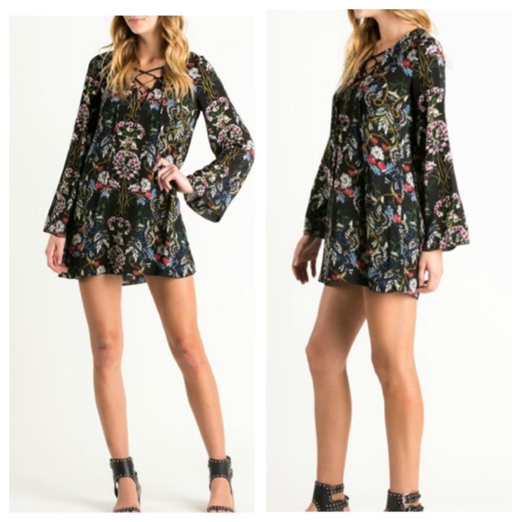 The Nora Lace Up Floral Print Tunic Dress - Picture 2 of 5